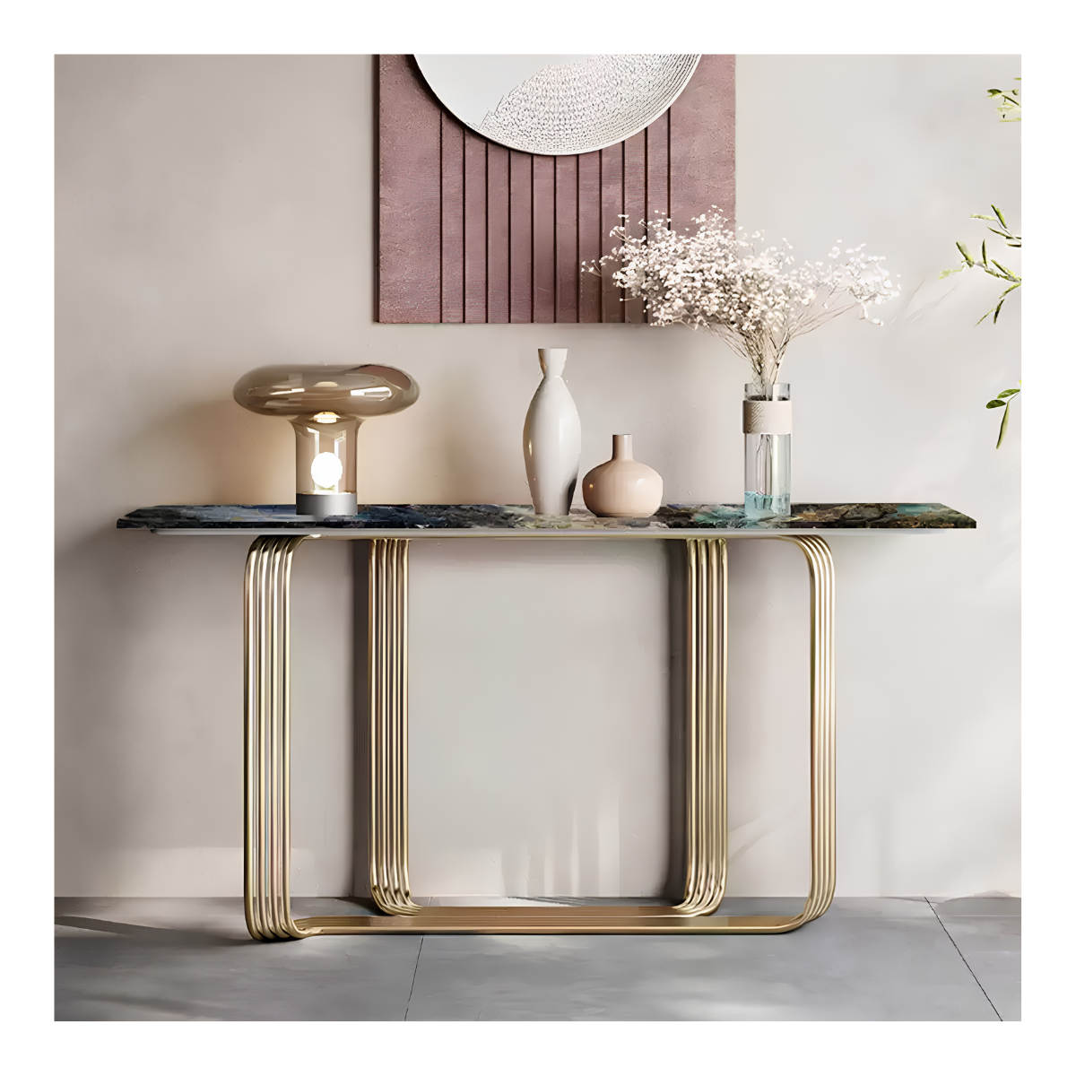 Labradorite Gold Tube Console Table
